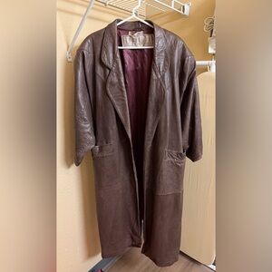 Vtg 90s BB Dakota brown leather duster coat oversized minimalist long jacket S
